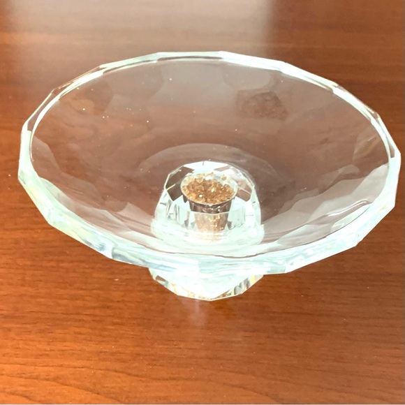 6” round clear glass server art glass shiny gold flakes in clear glass pedestal - Picture 6 of 6